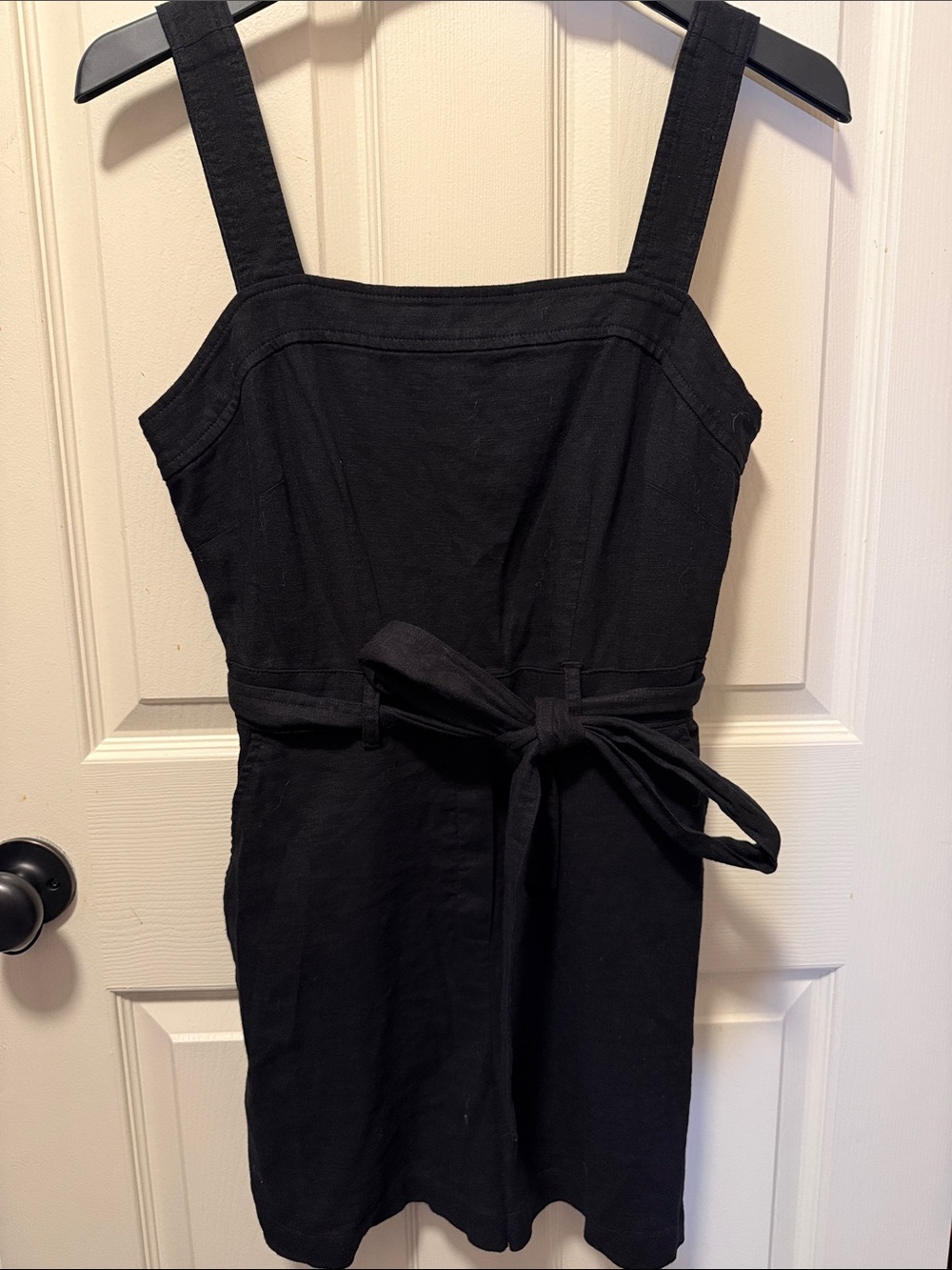 LOFT Black Sleeveless zip up romper with Waist Tie